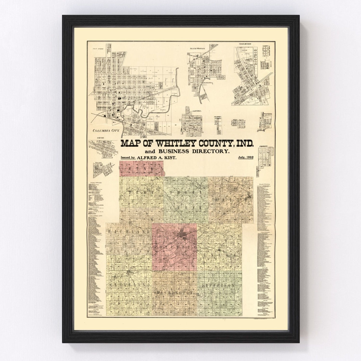 Whitley County Vintage Map 1902