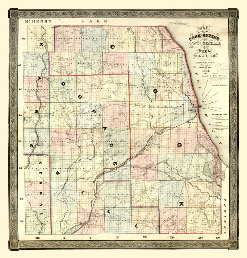 Size comparison using Vintage Map of Kane County, Illinois 1851