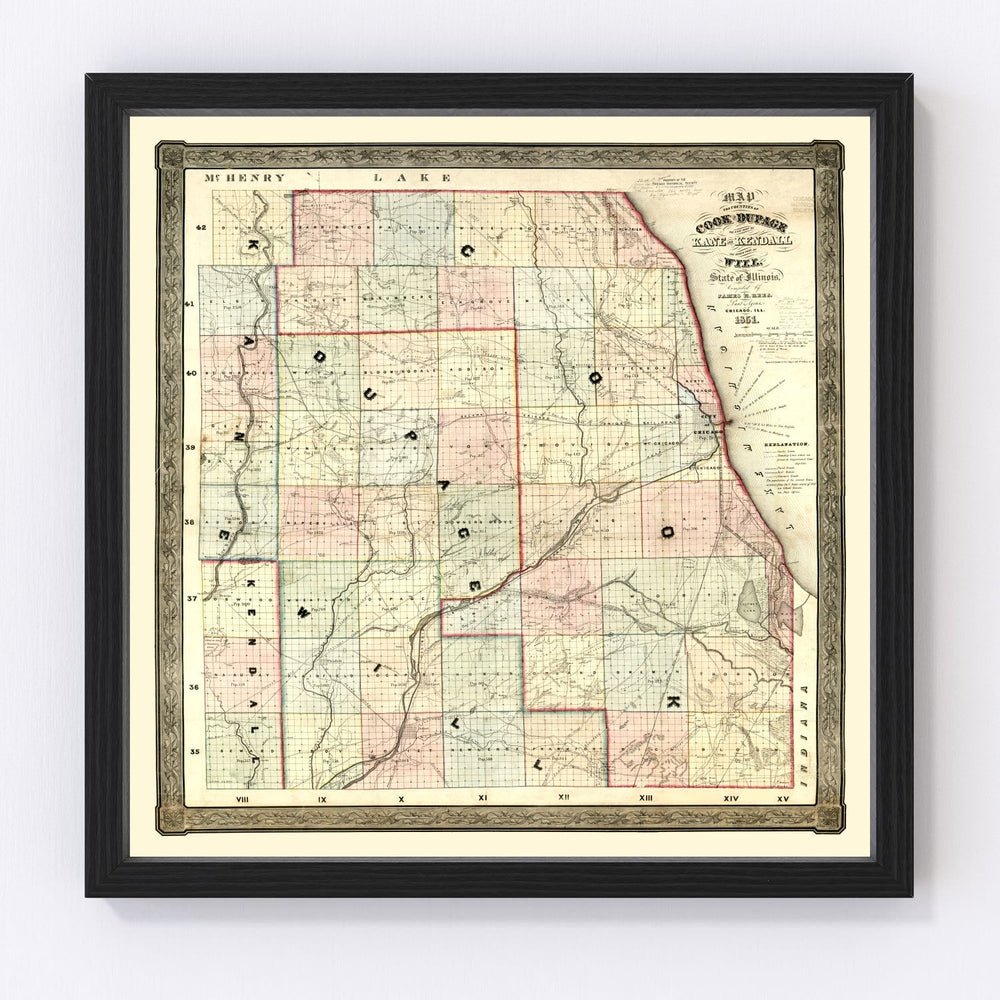 Kane County Vintage Map 1851