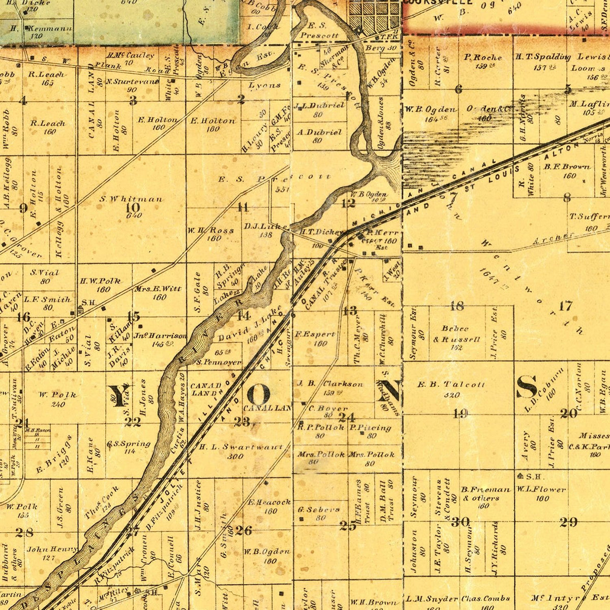 Restored historic details from the 1861 county map of Cook County, Illinois