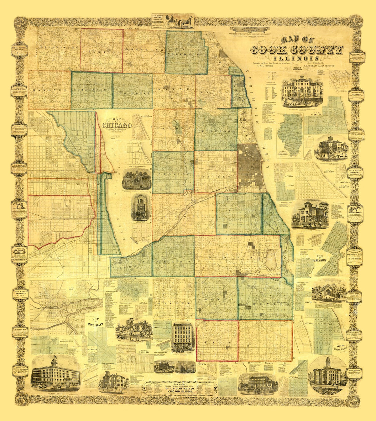 Preview of Vintage Map of Cook County, Illinois 1861