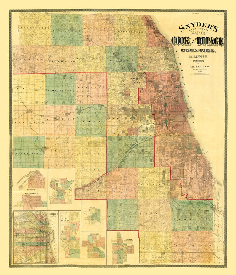 Size comparison using Vintage Map of Dupage County, Illinois 1890