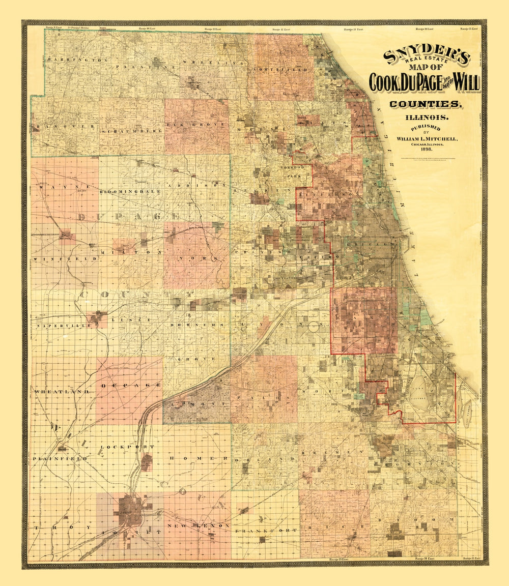 Vintage Map of Cook County, Illinois 1898 print style example