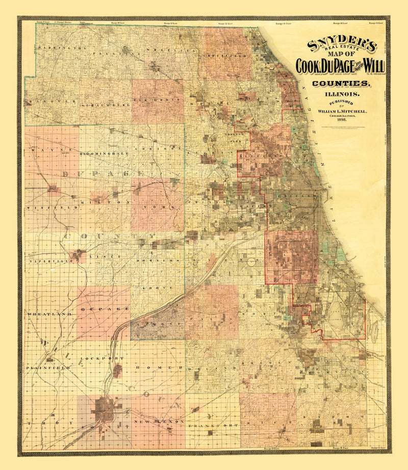 Size comparison using Vintage Map of Cook County, Illinois 1898