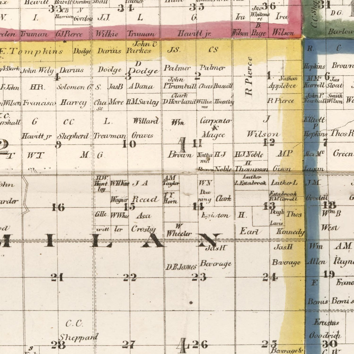 Restored historic details from the 1860 county map of De Kalb County, Illinois