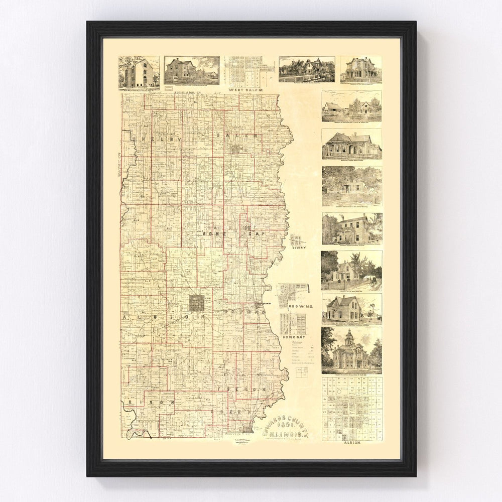 Edwards County Vintage Map 1891
