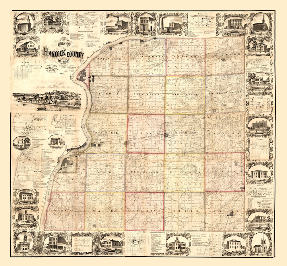 Vintage Map of Hancock County, Illinois 1859 print style example