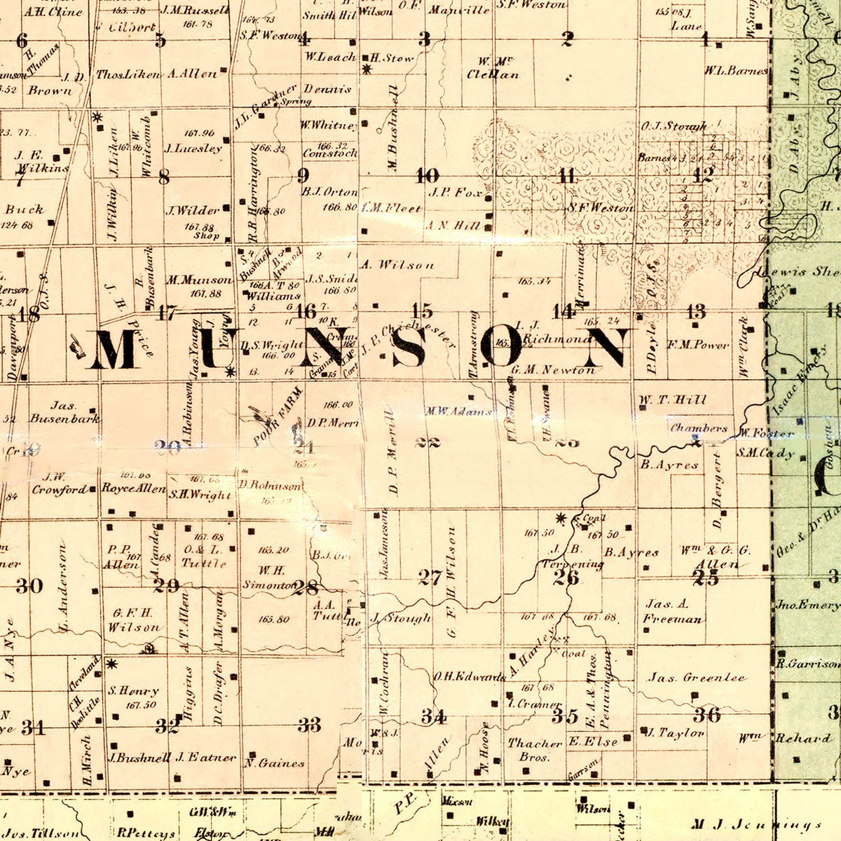 Restored historic details from the 1860 county map of Henry County, Illinois