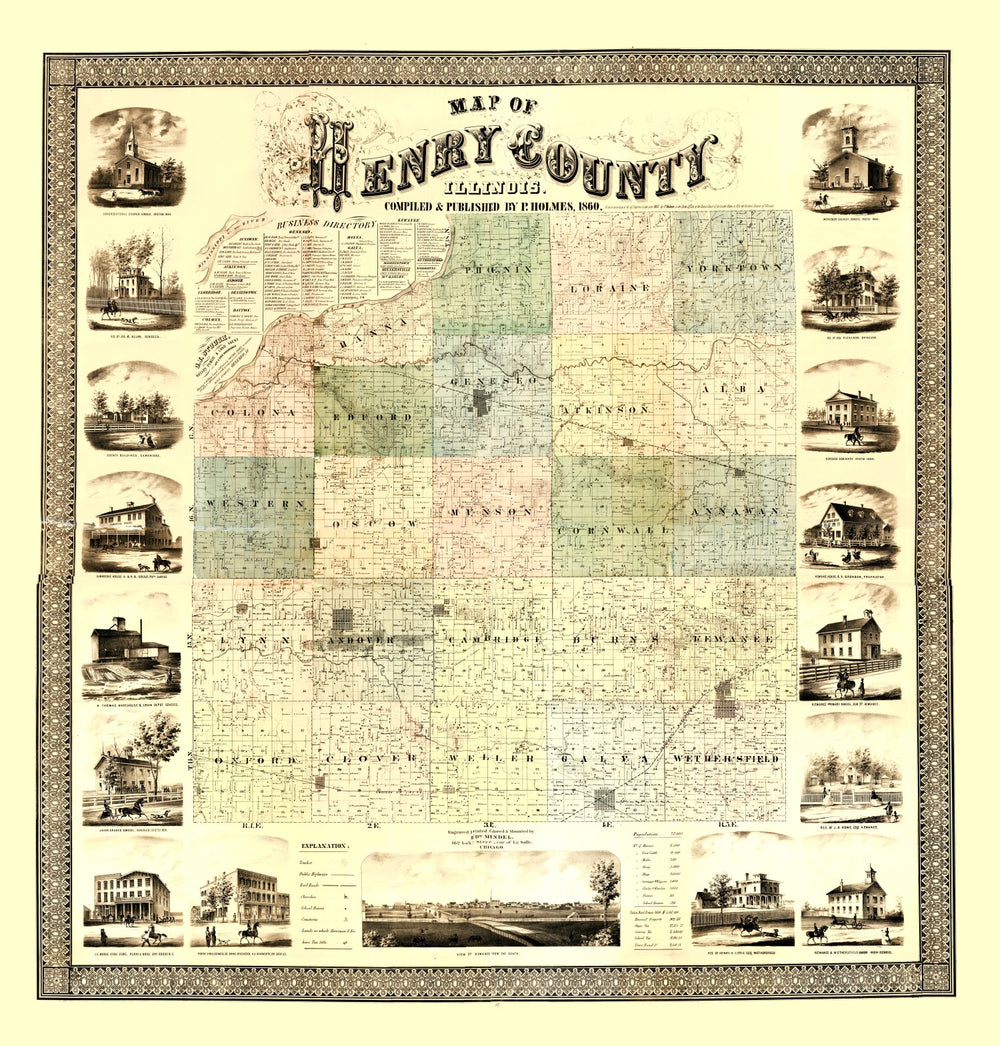 Vintage Map of Henry County, Illinois 1860 print style example
