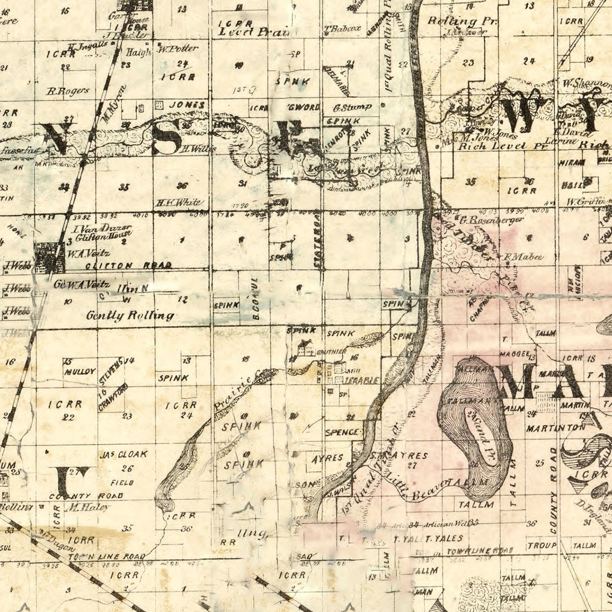 Restored historic details from the 1860 county map of Iroquois County, Illinois