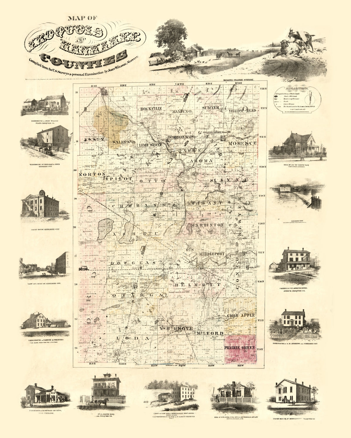 Preview of Vintage Map of Iroquois County, Illinois 1860