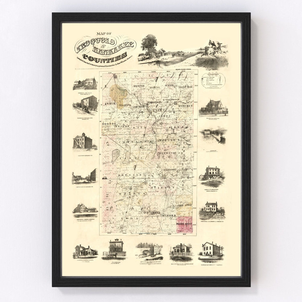 Iroquois County Vintage Map 1860
