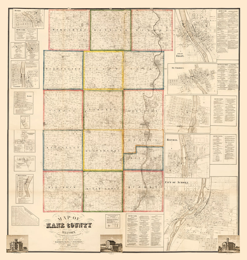 Size comparison using Vintage Map of Kane County, Illinois 1860
