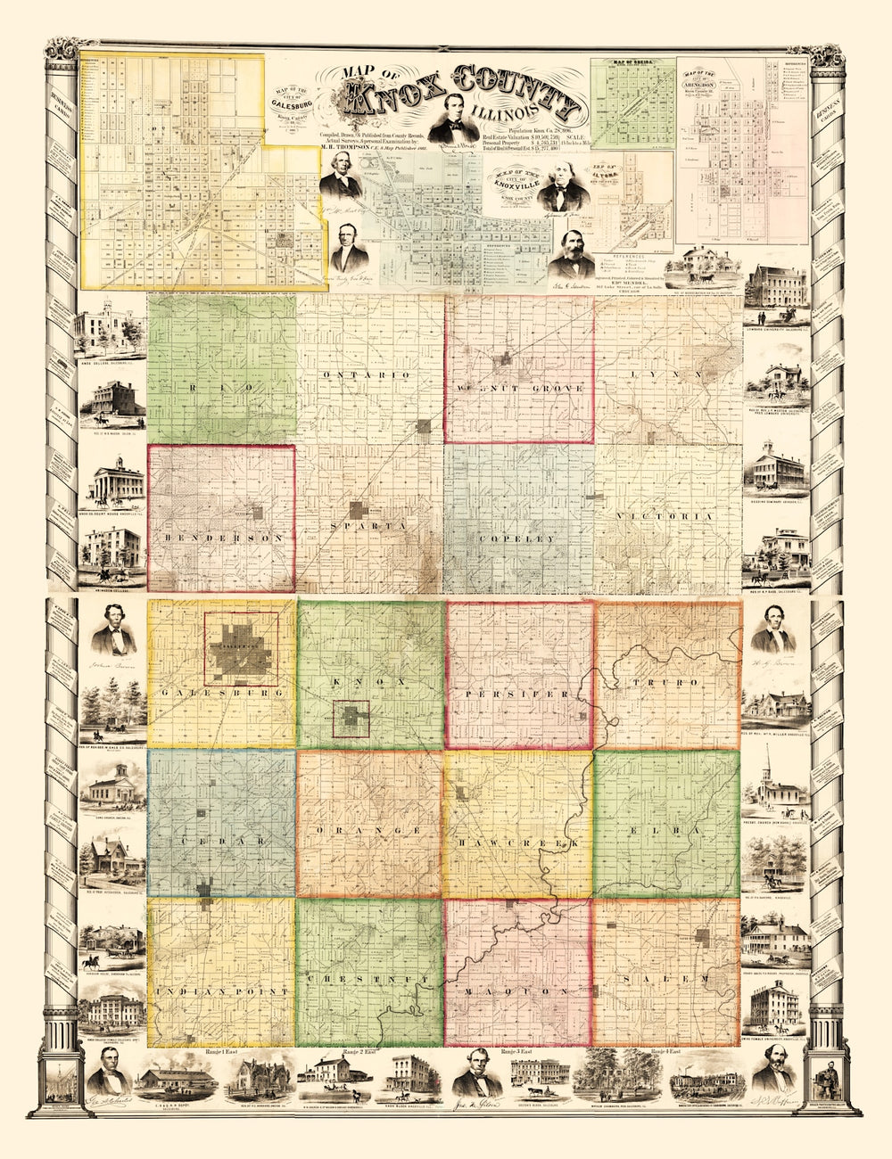 Vintage Map of Knox County, Illinois 1861 print style example