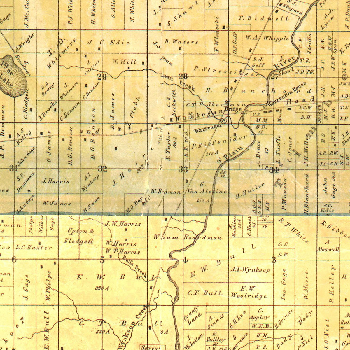 Restored historic details from the 1861 county map of Lake County, Illinois