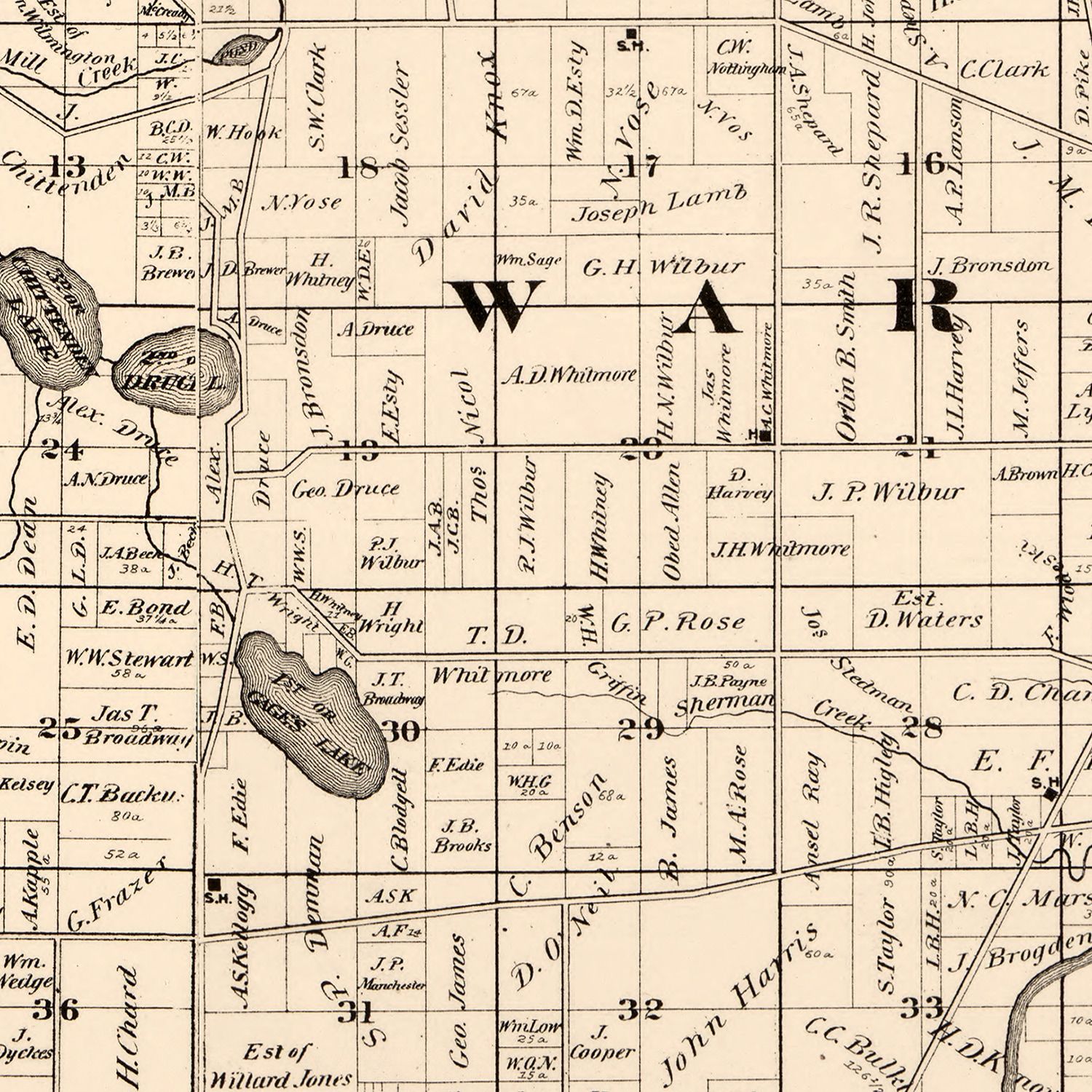 Restored historic details from the 1873 county map of Lake County, Illinois