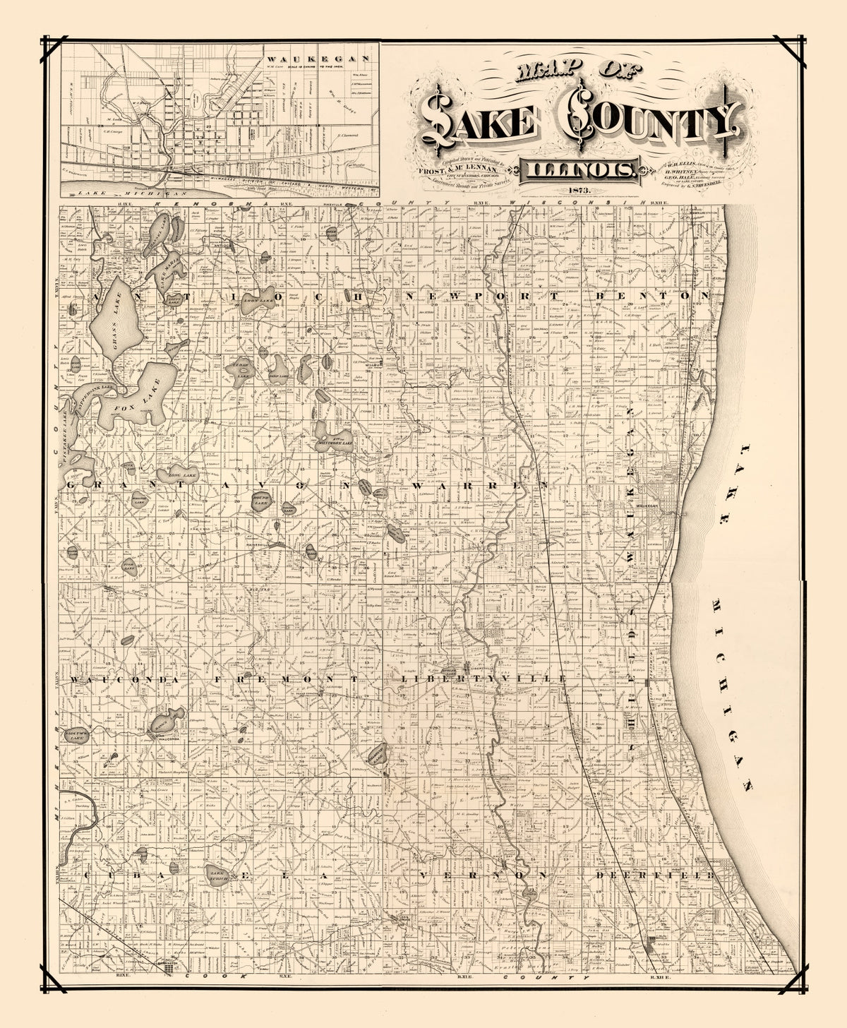 Preview of Vintage Map of Lake County, Illinois 1873