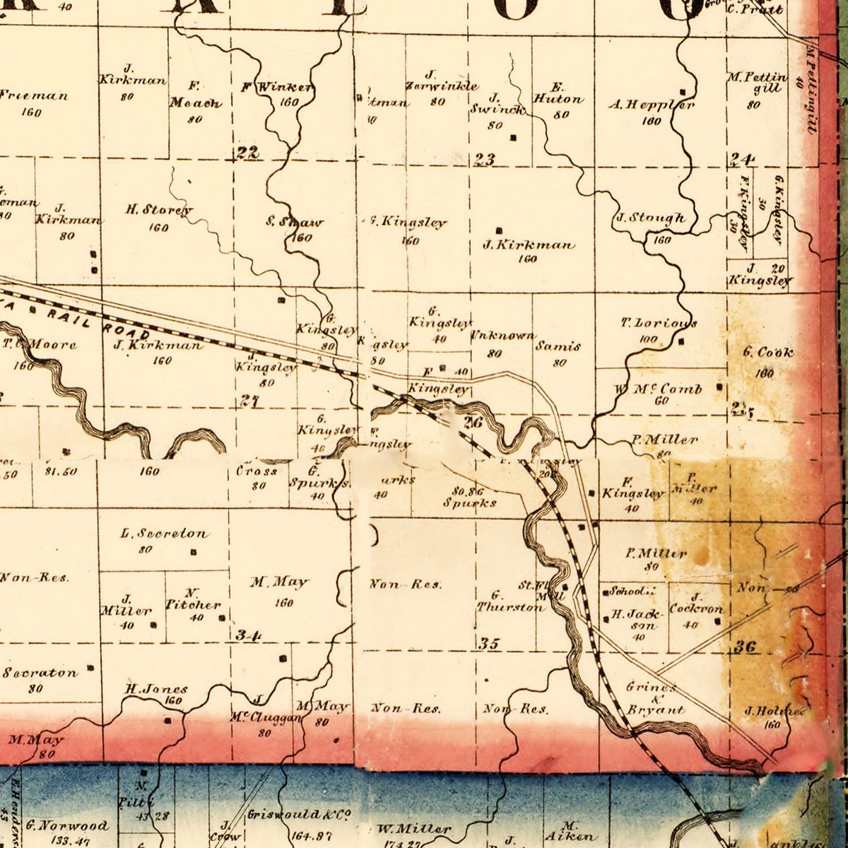 Restored historic details from the 1861 county map of Peoria County, Illinois