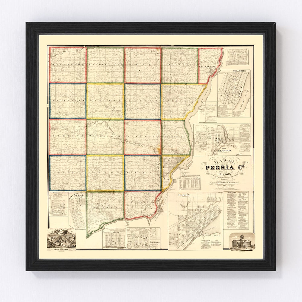 Peoria County Vintage Map 1861