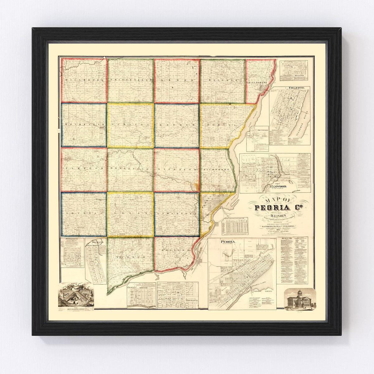 Peoria County Vintage Map 1861