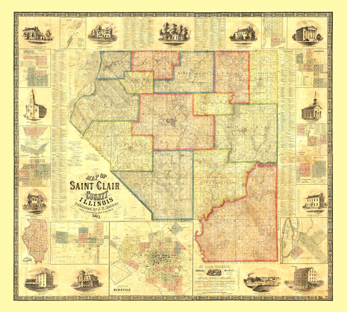 Preview of Vintage Map of Saint Clair County, Illinois 1863