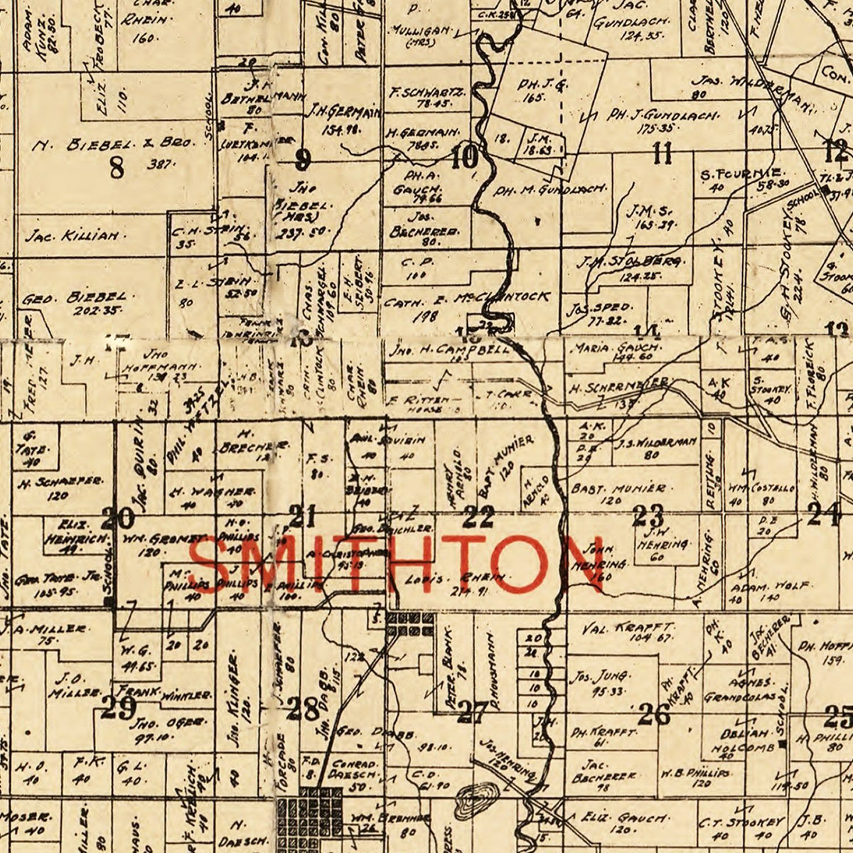 Restored historic details from the 1899 county map of St Clair County, Illinois