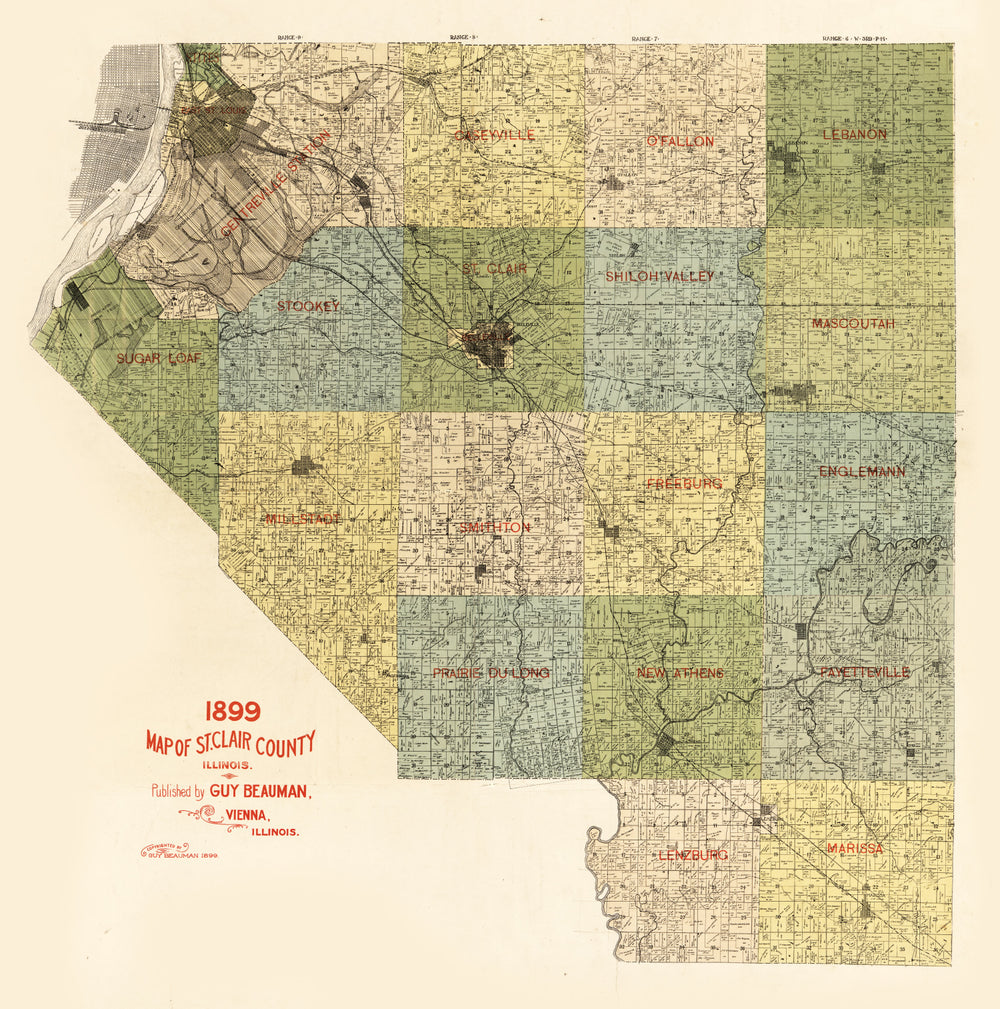 Vintage Map of St Clair County, Illinois 1899 print style example