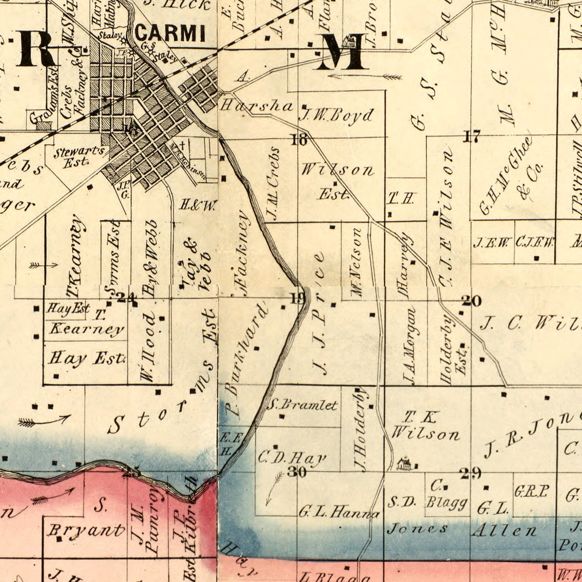 Restored historic details from the 1871 county map of White County, Illinois