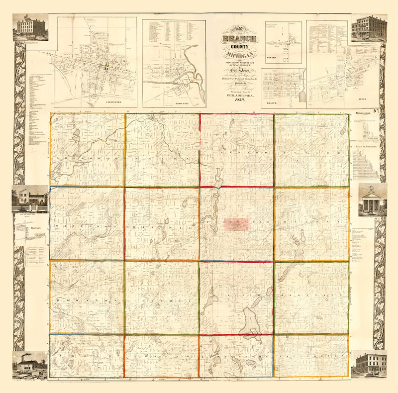 Size comparison using Vintage Map of Branch County, Michigan 1858