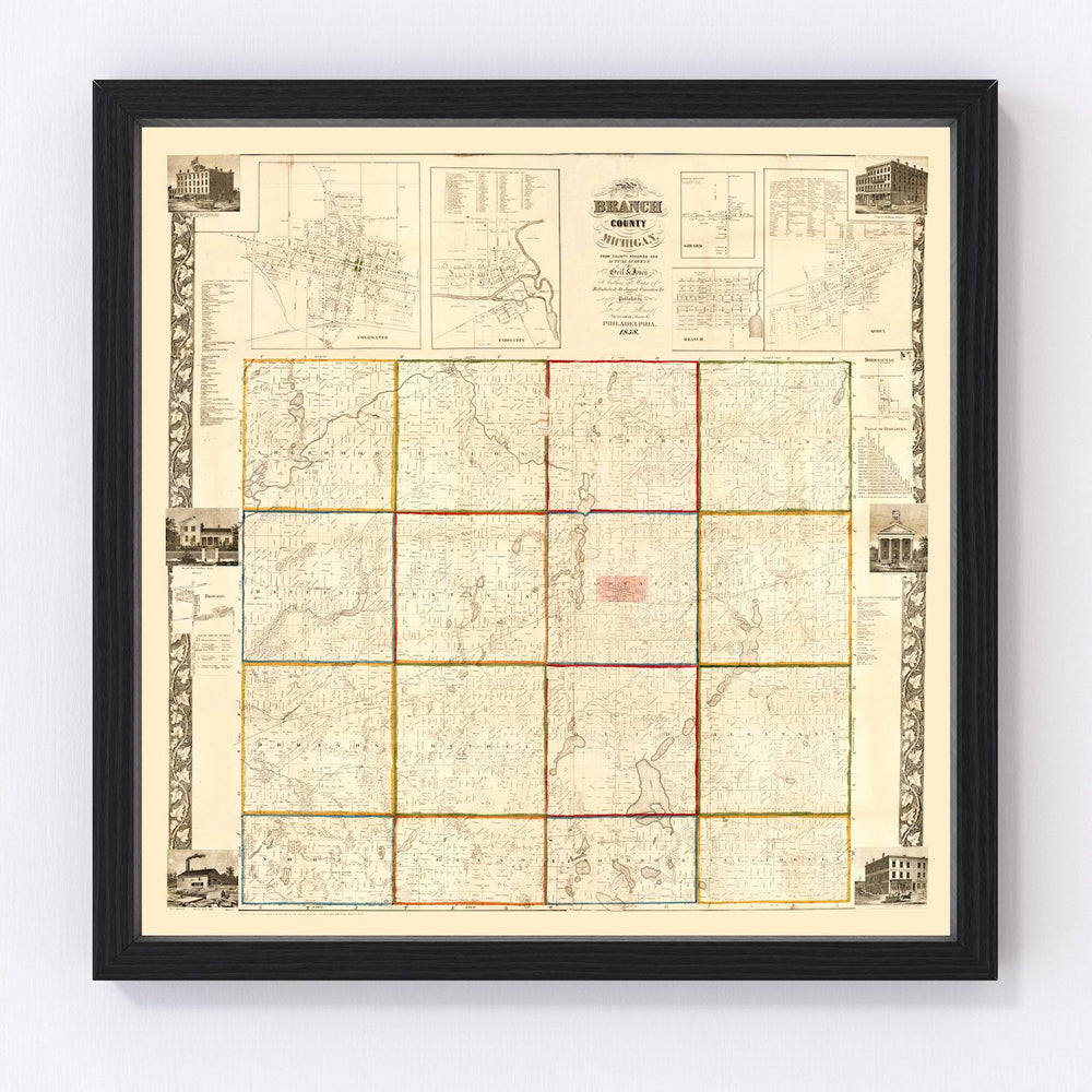 Branch County Vintage Map 1858