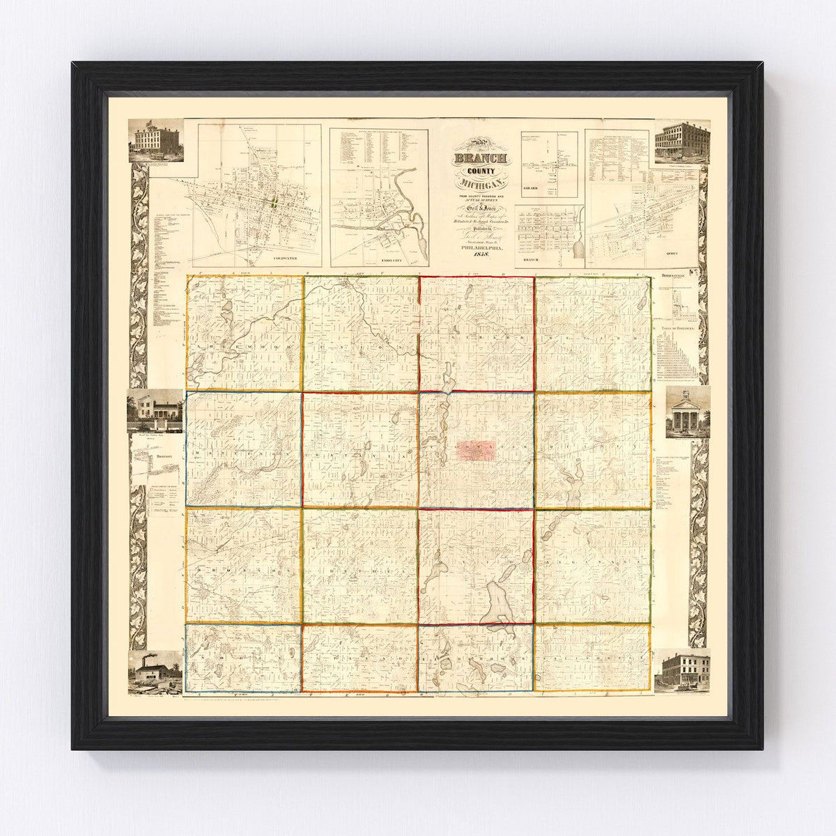 Branch County Vintage Map 1858