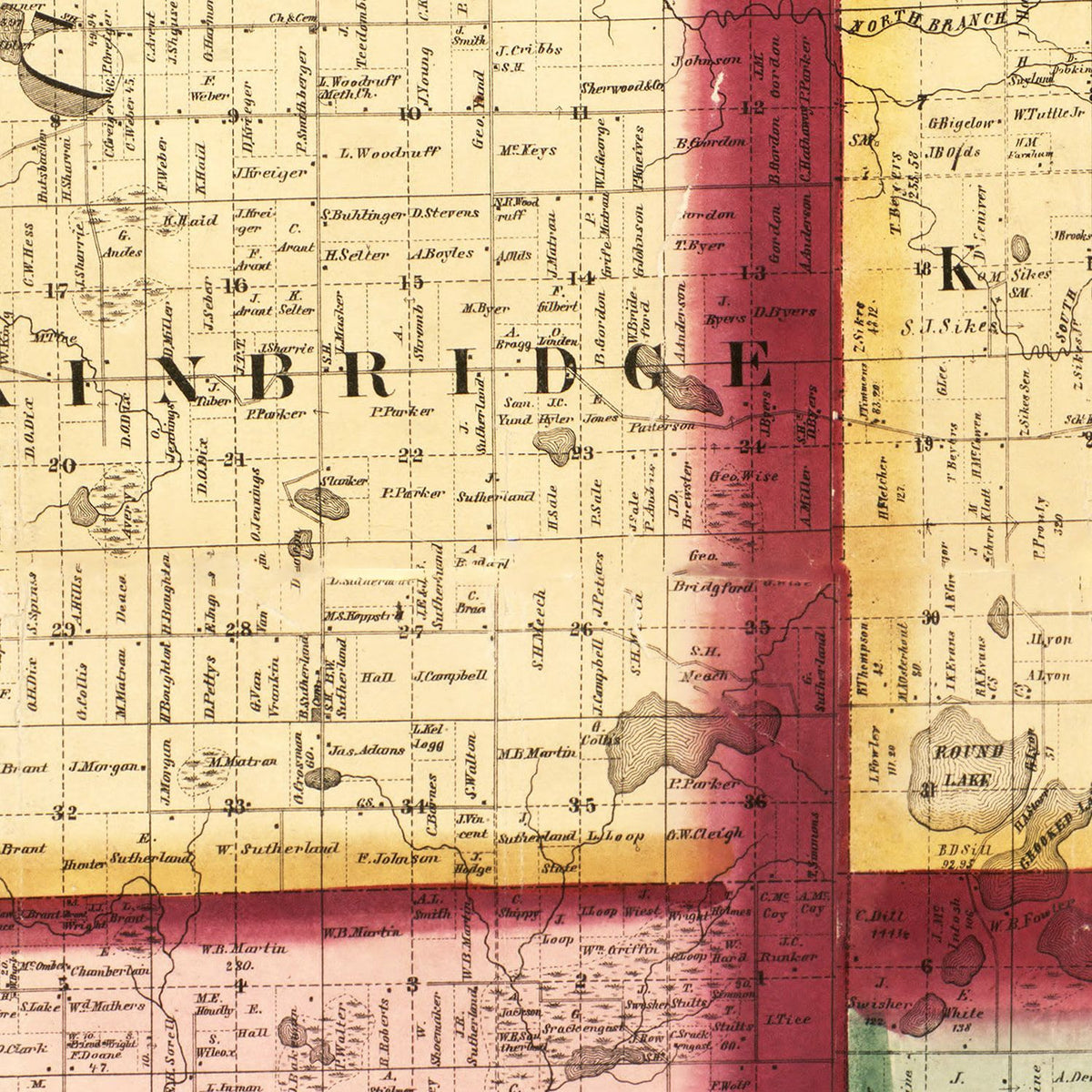 Restored historic details from the 1860 county map of Cass County, Michigan