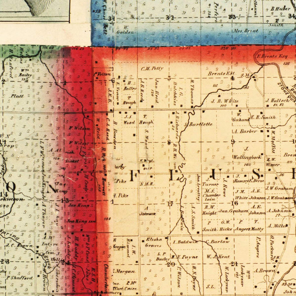 Restored historic details from the 1859 county map of Genessee County, Michigan