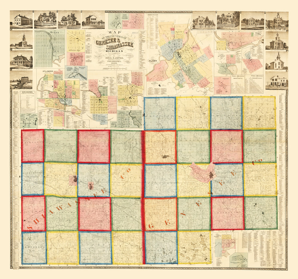 Vintage Map of Genessee County, Michigan 1859 print style example