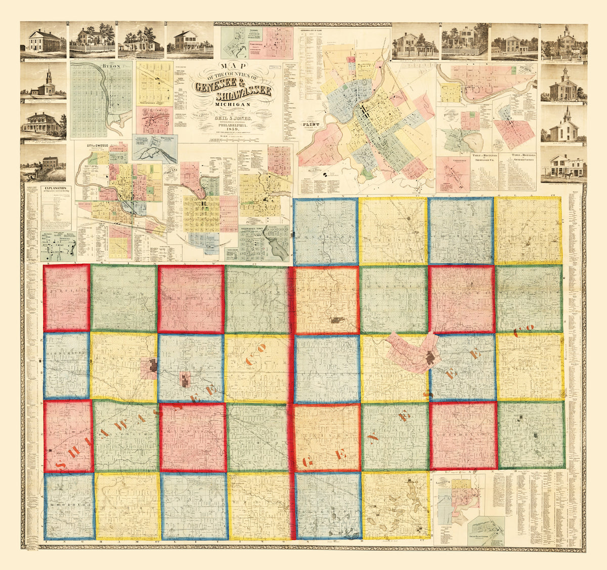 Preview of Vintage Map of Genessee County, Michigan 1859