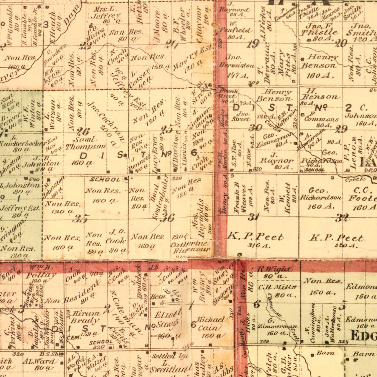Restored historic details from the 1876 county map of Gratiot County, Michigan