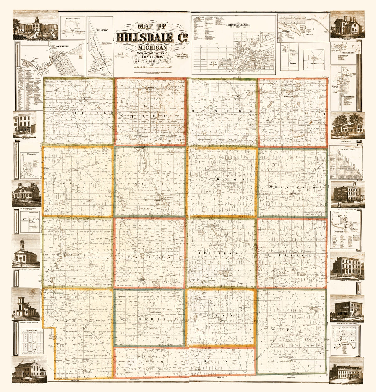 Preview of Vintage Map of Hillsdale County, Michigan 1857