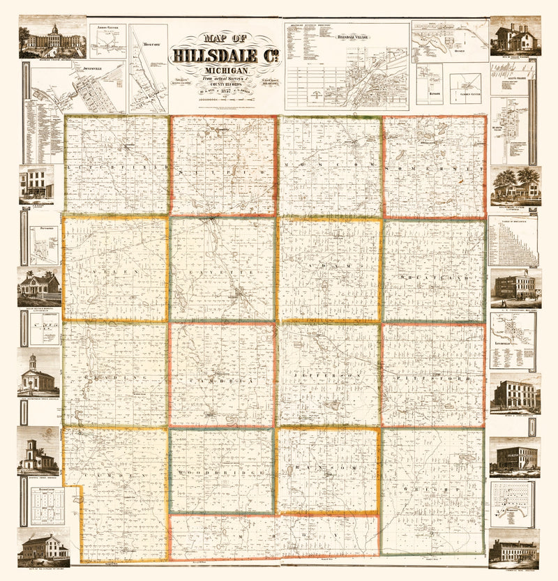 Size comparison using Vintage Map of Hillsdale County, Michigan 1857