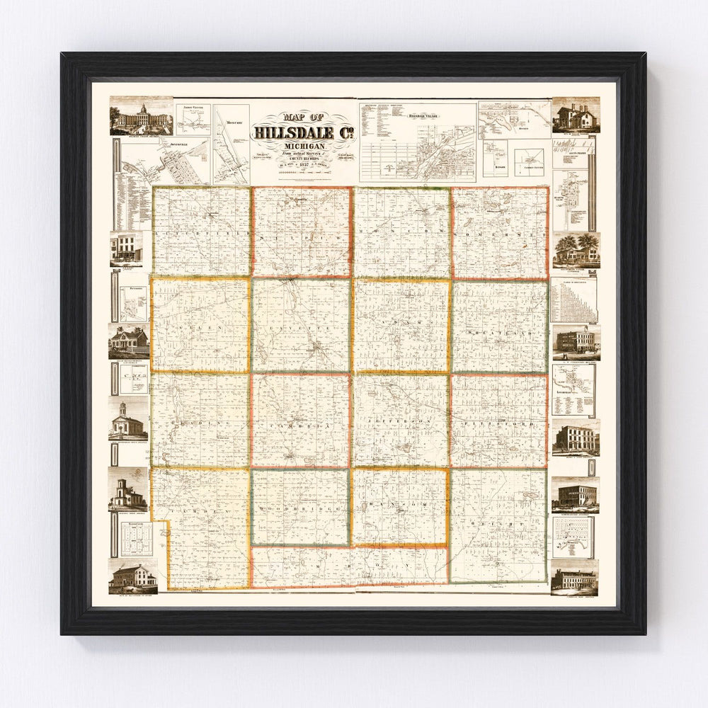 Hillsdale County Vintage Map 1857