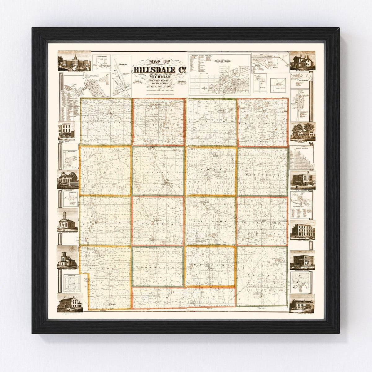 Hillsdale County Vintage Map 1857