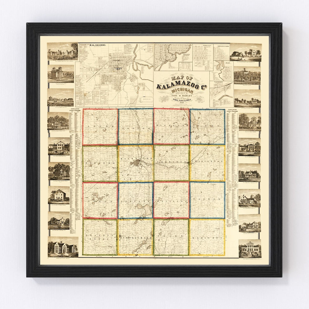 Kalamazoo County Vintage Map 1861