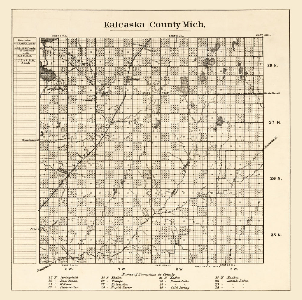 Vintage Map of Kalkaska County, Michigan 1878 print style example