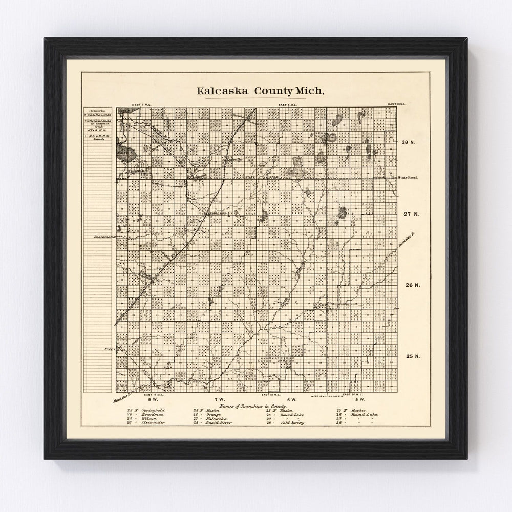 Kalkaska County Vintage Map 1878