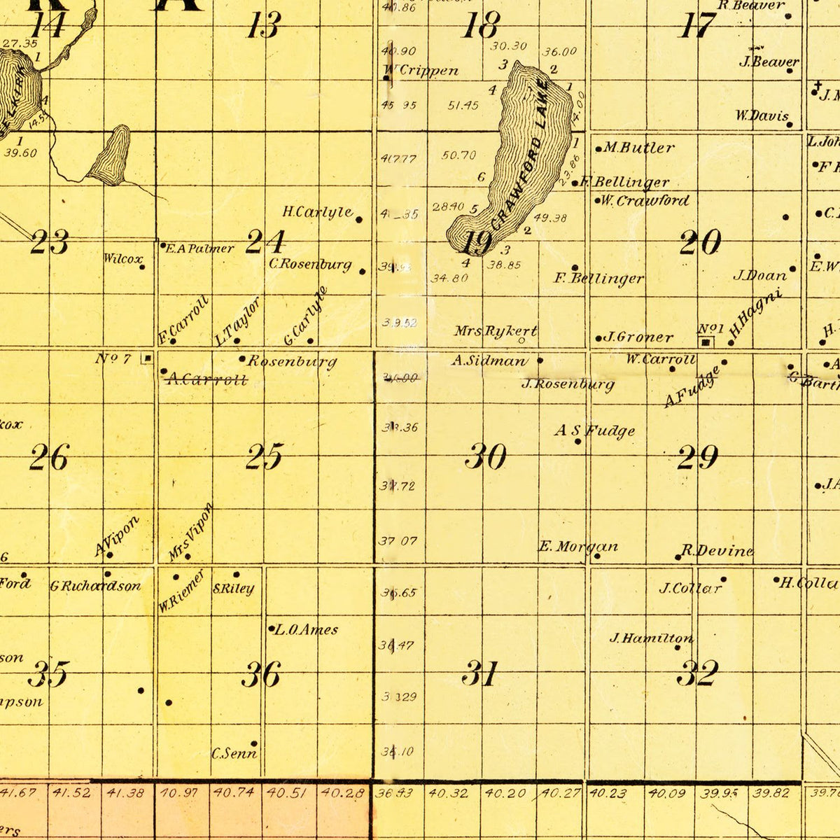 Restored historic details from the 1898 county map of Kalkaska County, Michigan