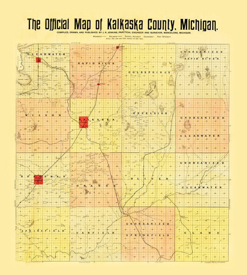 Size comparison using Vintage Map of Kalkaska County, Michigan 1898