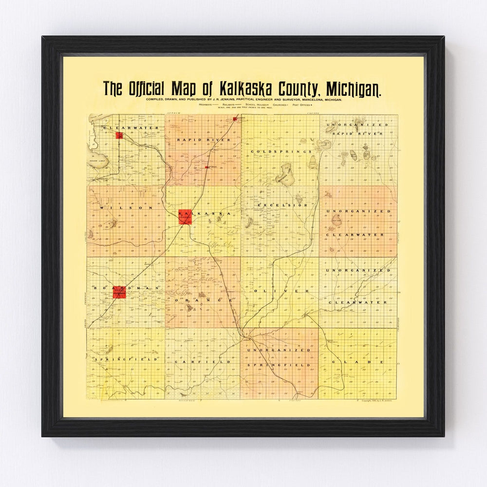 Kalkaska County Vintage Map 1898
