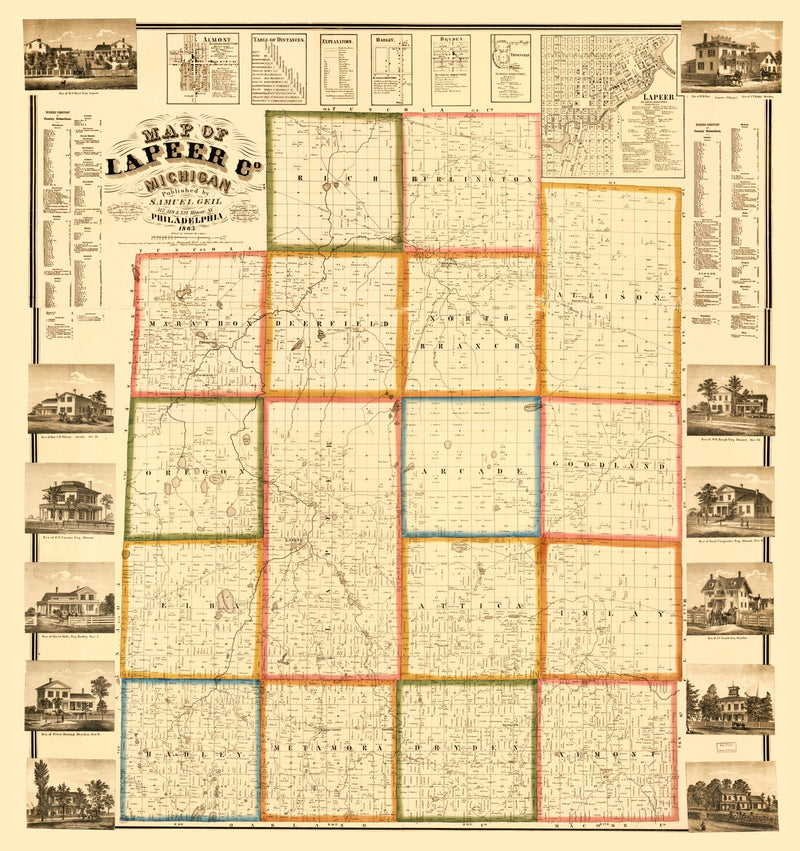 Size comparison using Vintage Map of Lapeer County, Michigan 1863