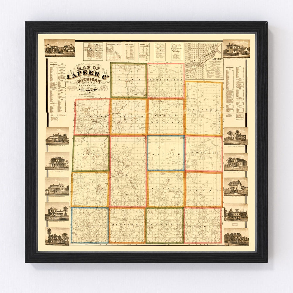 Lapeer County Vintage Map 1863
