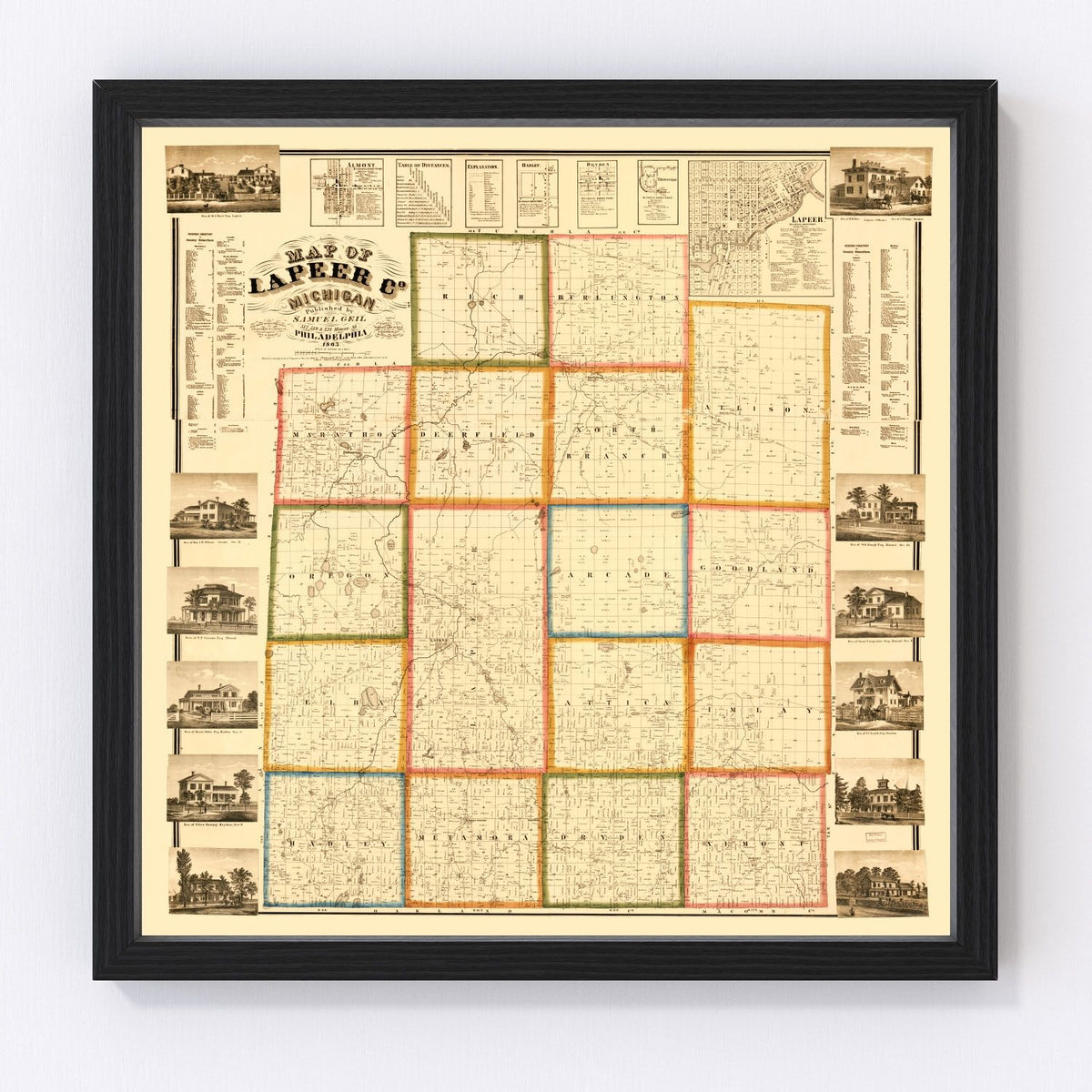 Lapeer County Vintage Map 1863