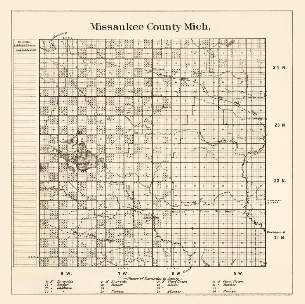 Vintage Map of Missaukee County, Michigan 1878 print style example